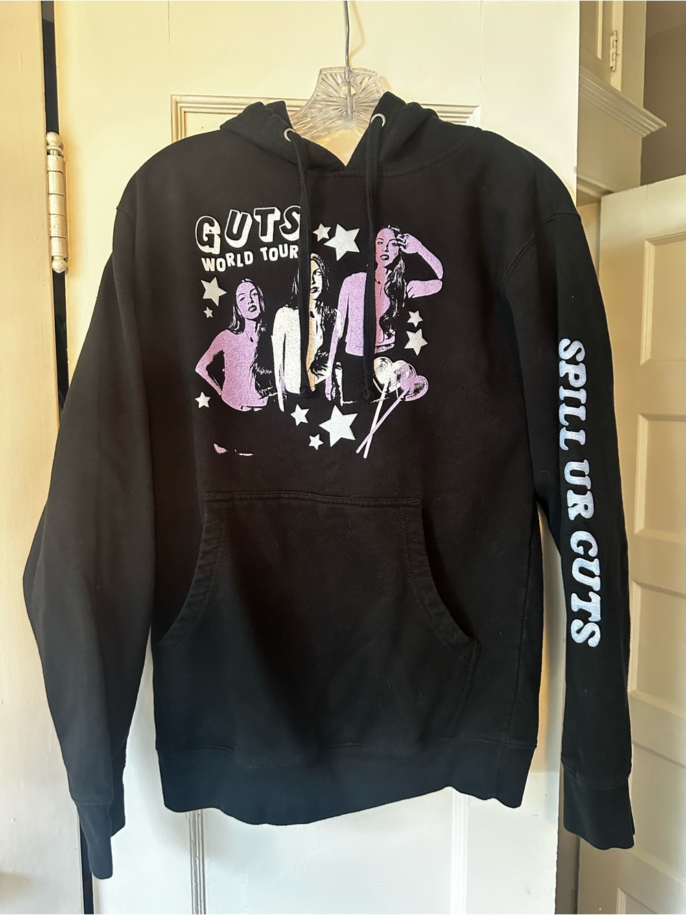 Olivia Rodrigo Black Hoodie with Purple Graphic GUTS World Tour Print